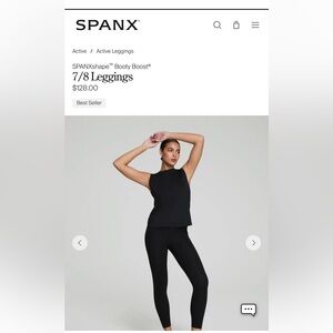 SPANX Black Booty Boost High-Waist Shaping Leggings. Size Small.